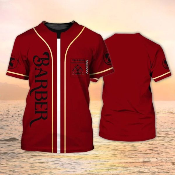barber printed clothing barber tshirt barber shop uniform red custom barber t shirt