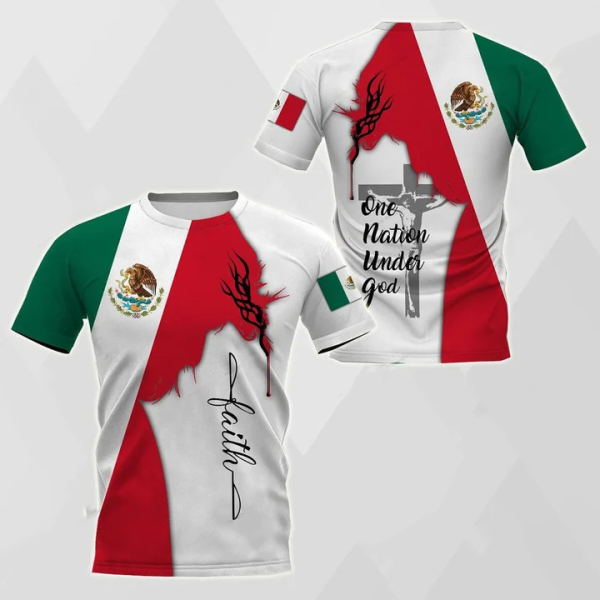 jesus mexican faith 3d shirt one nation under god mexico flag printed shirt