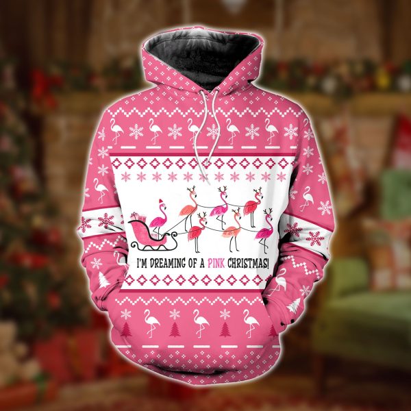 pink flamingo christmas hoodie
