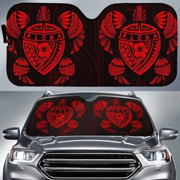 light red hawaii map turtle ohana hibiscus kakau polynesian car sun shade cover auto windshield coolspod