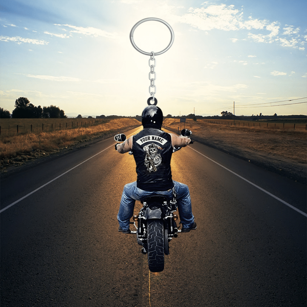 personalized biker man lady biker keychain custom biker vest flat keychain for biker lovers