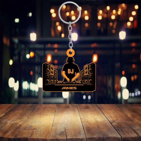 personalized dj disc jockey custom shaped flat acrylic keychain gift for girlfriend