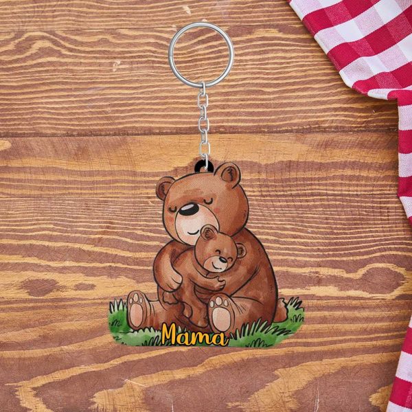 customized mama bear keychain for mothers day flat acrylic keychain for bear lovers