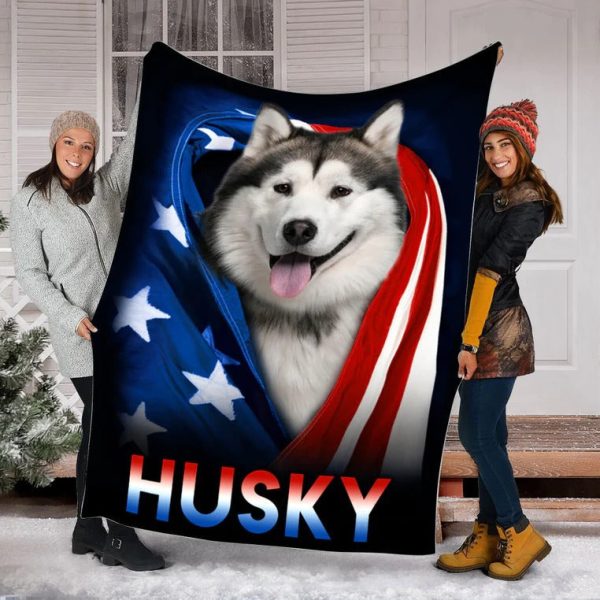 husky dog american flag patriotic blanket gift for dog lovers happy 4th of july birthday gift home decor bedding couch sofa soft and comfy cozy