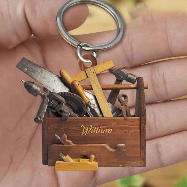 personalized carpenter tool box with name acrylic keychain gift for fathers