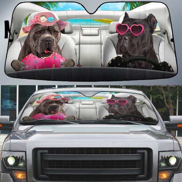 cane corso dog summer vacation couple car sun shade cover auto windshield