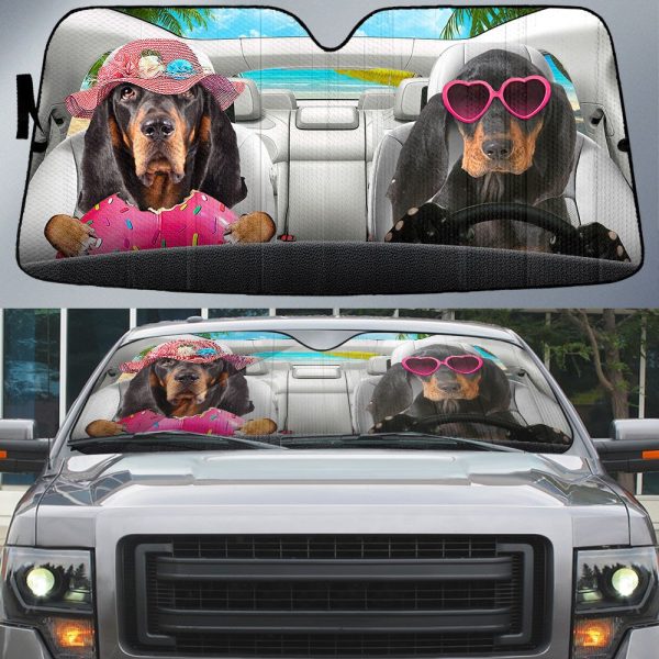 coonhound dog summer vacation couple car sun shade cover auto windshield