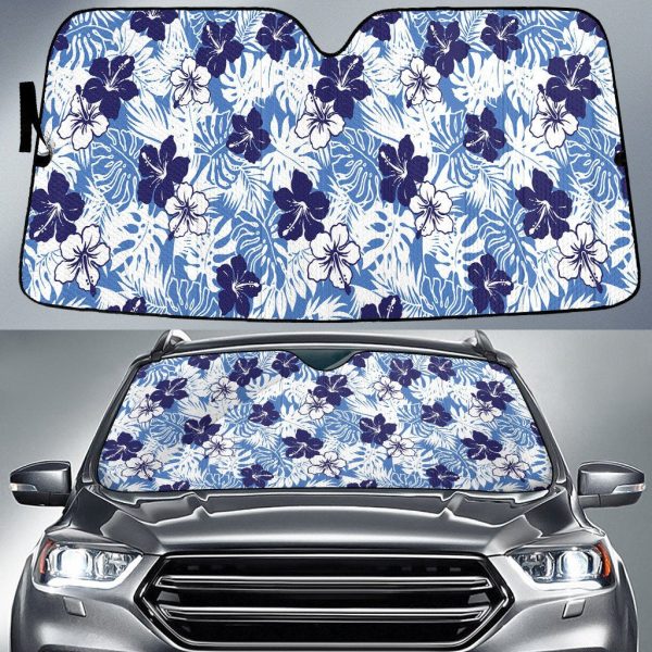 white and blue hawaiian hibiscus flower monster tropical leaf car sun shades cover auto windshield coolspod