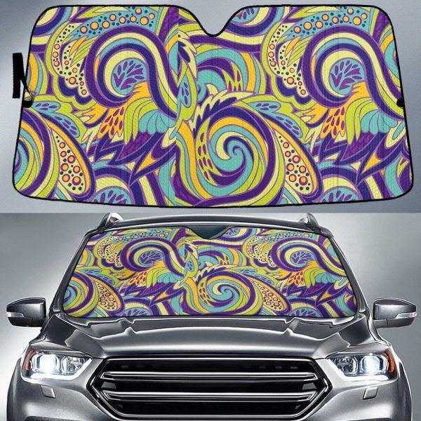 yellow and purple wavy paisley pattern all over print car sun shades cover auto windshield coolspod