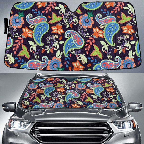 chromatic plumeria flowers paisley texture black theme car sun shades cover auto windshield coolspod