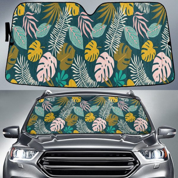 monstera and classic palm leave cartoon style car sun shades cover auto windshield coolspod