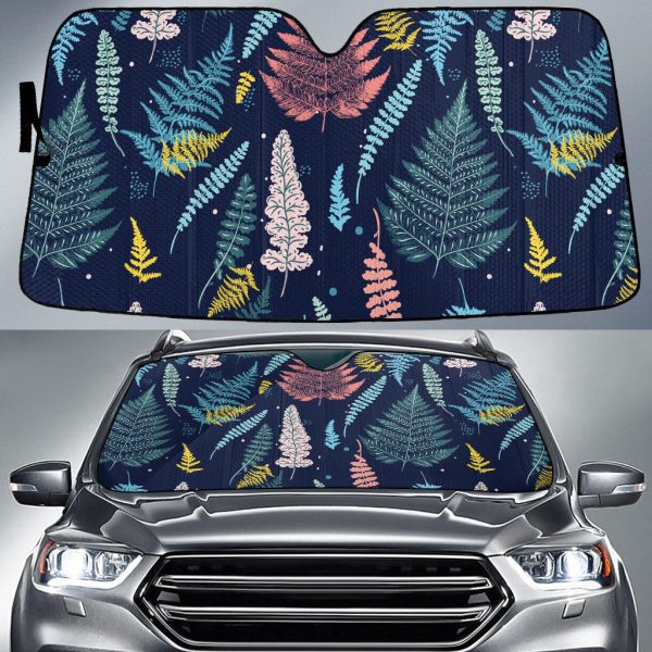 colorful fern leaf hand drawing style navy theme car sun shades cover auto windshield coolspod