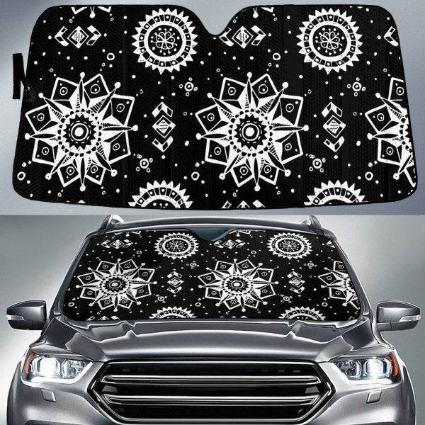 black white vintage compass paisley pattern illustration texture car sun shades cover auto windshield coolspod