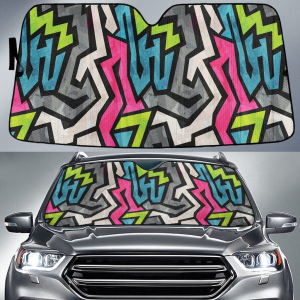 multicolor grunge graffiti geometric pattern car sun shades cover auto windshield falppllc