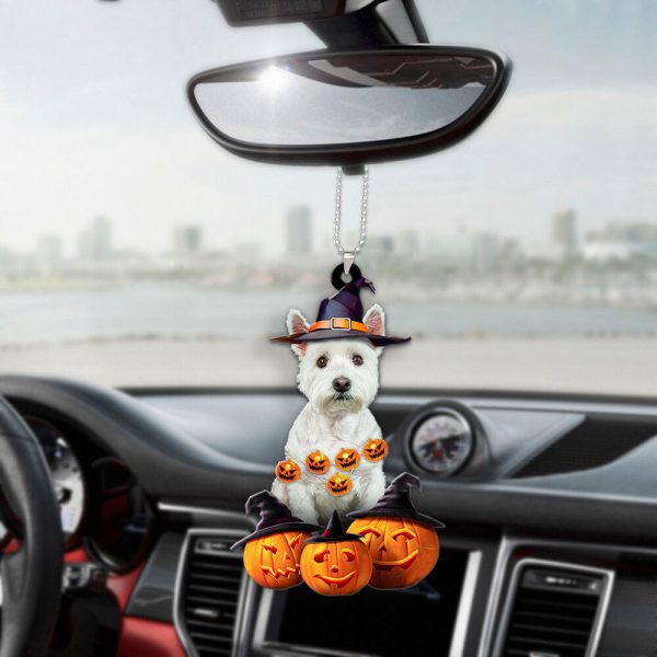 west highland white terrier halloween pumpkin scary car ornament