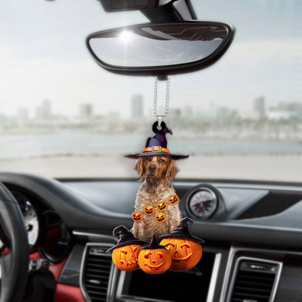 brittany dog halloween pumpkin scary car ornament