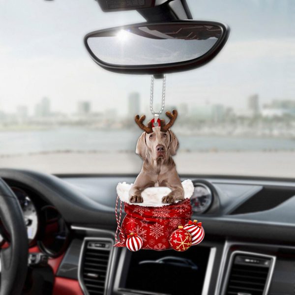 weimaraner in snow pocket christmas car hanging ornament coolspod ornaments