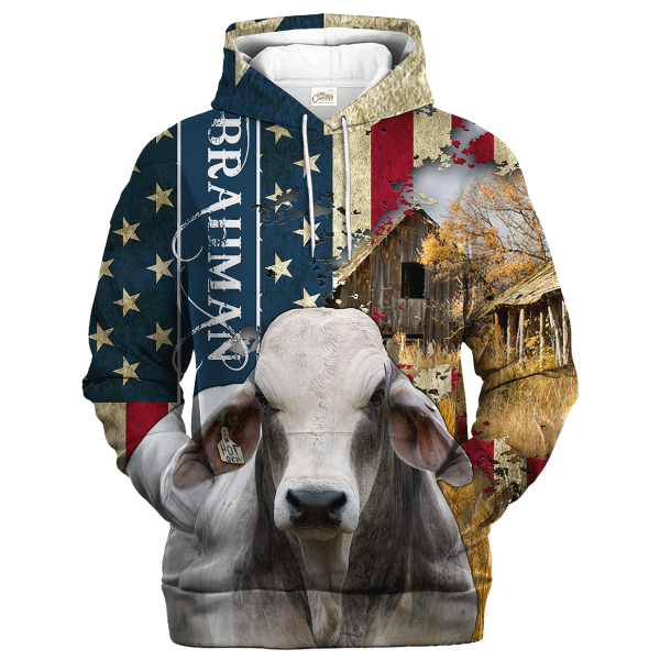 american brahman farm with america flag hoodie
