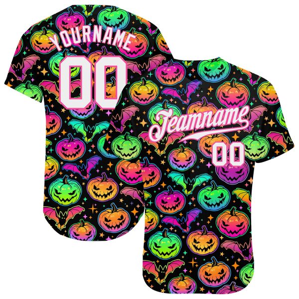 falppllc custom 3d pattern bright multicolored halloween pumpkins and bats baseball jersey