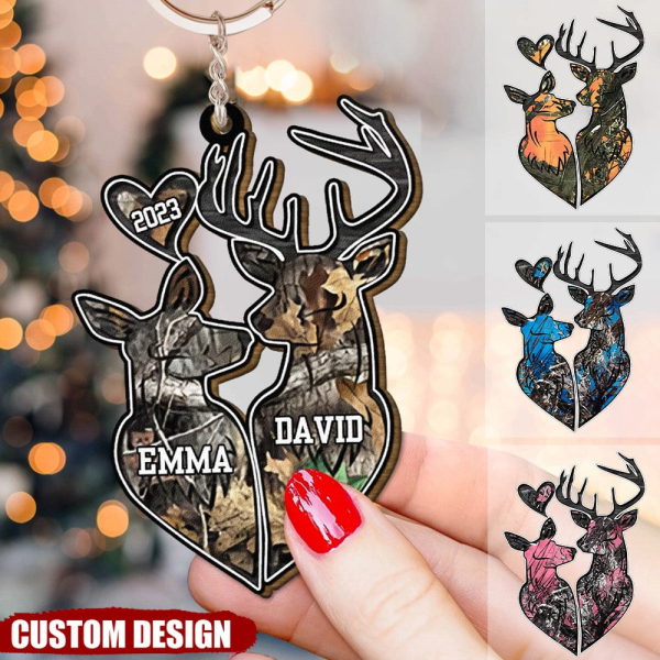 hunting couple personalized wood keychain valentine gift for couple wife husband hunting lover