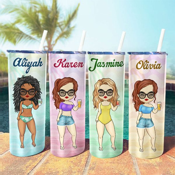 wavy lines pattern for summer personalized skinny tumbler gift for bestie