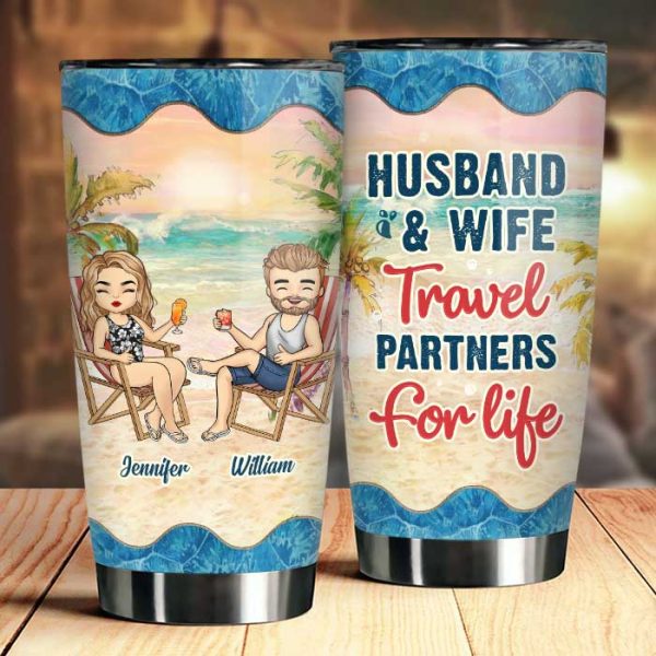 travel partners for life personalized tumbler gift for couples husband wife