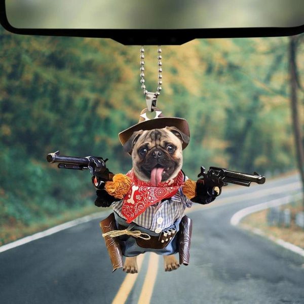 pug cowboy car hanging ornament dog ornament dog lover gift