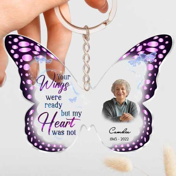 custom personalized memorial photo acrylic keychain memorial gift idea for mothers day fathers day your wings were ready but my heart was not