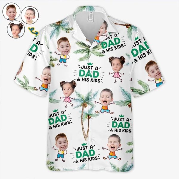custom photo just a dad and his kids family personalized custom unisex tropical hawaiian aloha shirt summer vacation gift gift for dad grandpa