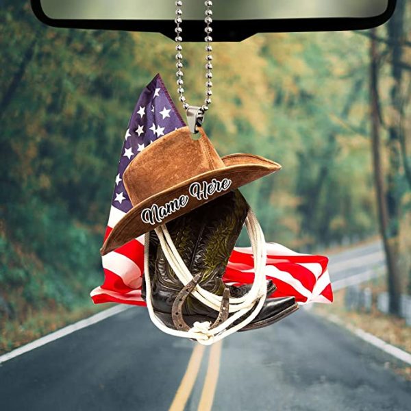 personalized u s cowboy hats and boots two sides shaped acrylic ornament for car car hanging ornaments