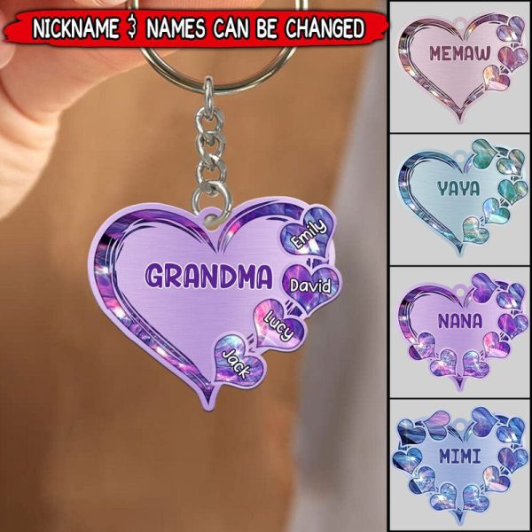 grandma mom heart kids multi colors personalized acrylic keychain valentine grandma gift