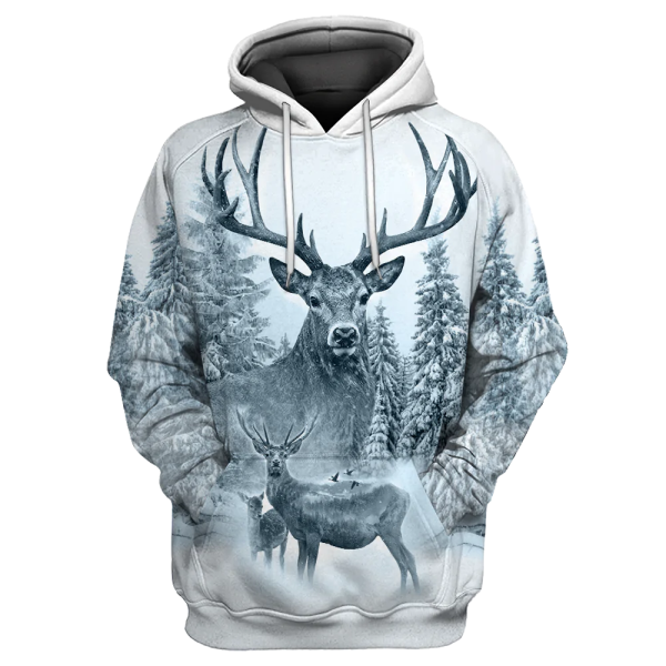 white deer hunting full print on hoodies hunting hoodie white winter hunting hoodies women