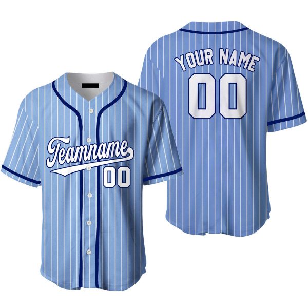 custom blue white pinstripe white blue baseball jerseys for men women