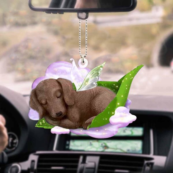 dachshund sleep on fallen leaves two sided ornament