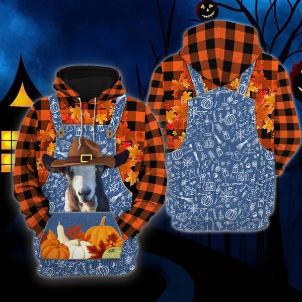 goat orange plaid hoodie autumn halloween farm hoodies gift for farmer