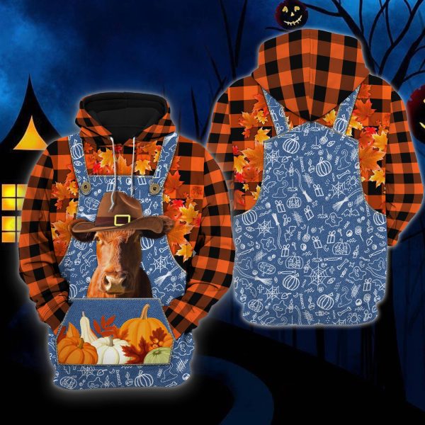 red angus 3d all over printed hoodie happy halloween farm hoodies