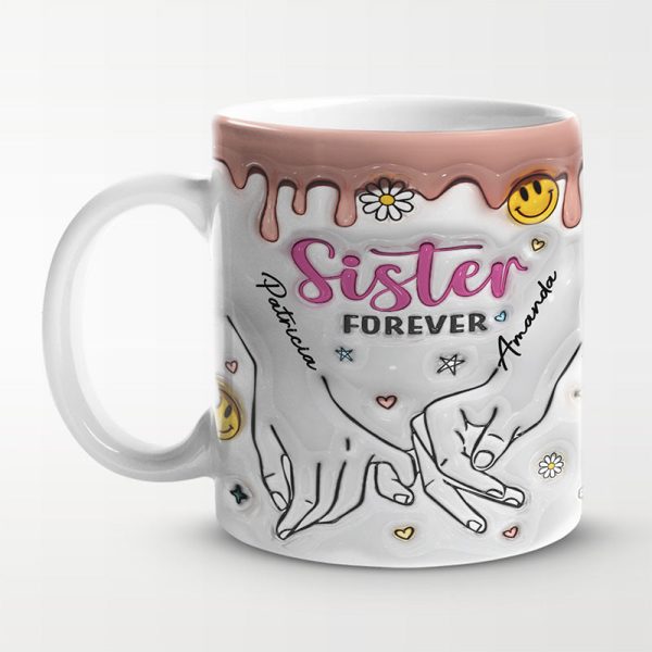 sisters by heart bestie personalized custom 3d inflated effect printed mug gift for best friends bff sisters coworkers
