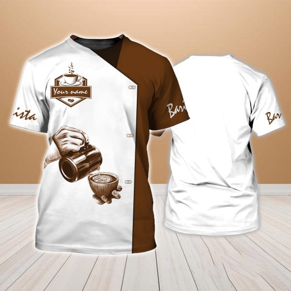 customized barista brown tshirt barista hand drawing uniform gift for bartender barista