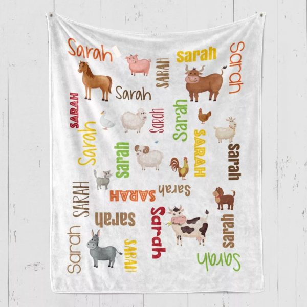 custom with name animal farm baby blanket cute animal horse sheep rooster small blanket for newborn baby kids blanket