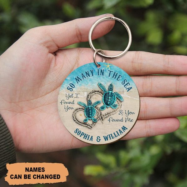 so many in the sea yet i found you you found me turtle couple custom wooden couple keychain