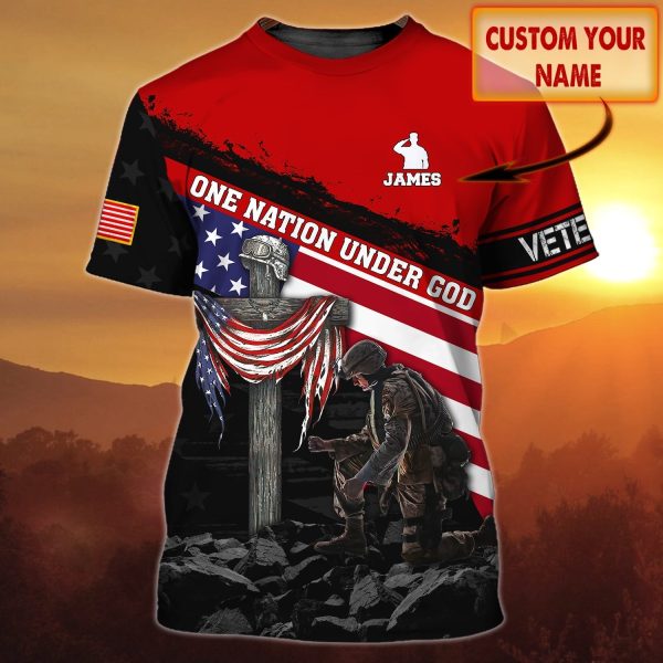 personalized with name one nation under god 3d tee shirt veteran patriotice american full print shirts