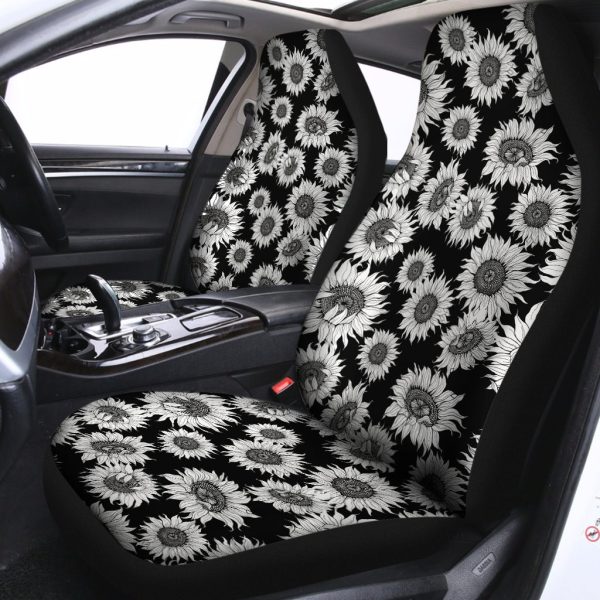 black and white sunflower pattern print universal fit car seat covers