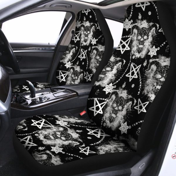 black and white wicca devil skull print universal fit car seat covers