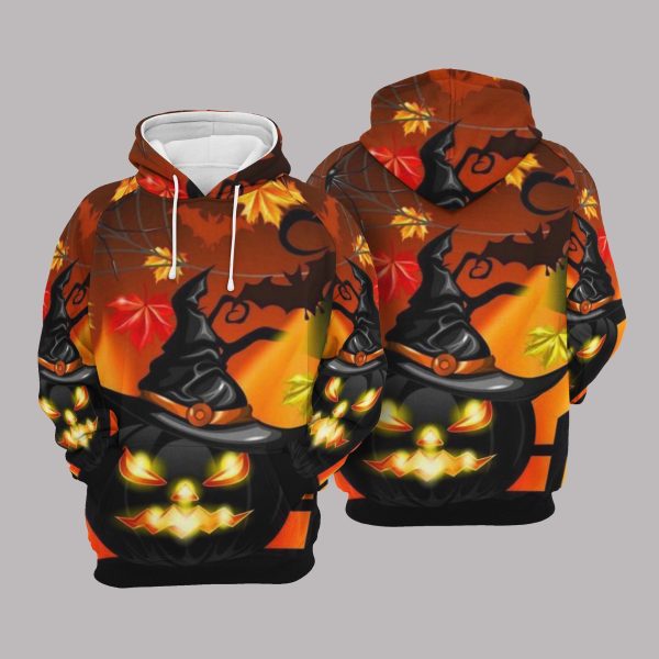 3d all over printed black pumpkin wearing hat on hoodies witch pumpkin hoodies for halloween