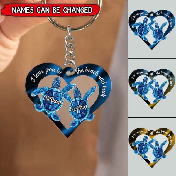 i love you to the beach and back personalized couple turtle acrylic keychain