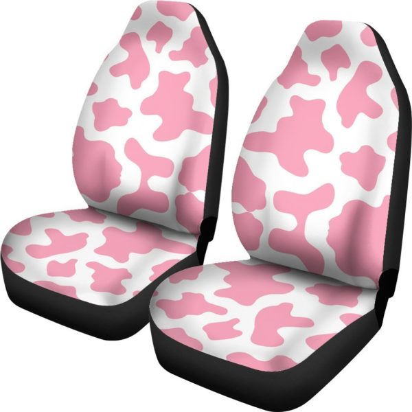 pastel pink and white cow print universal fit car seat covers