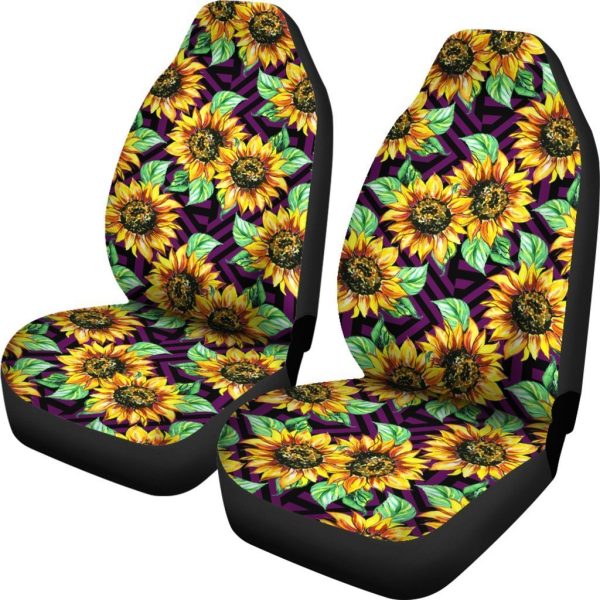 purple trippy sunflower pattern print universal fit car seat covers