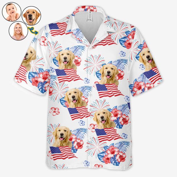 custom photo roll out those crazy days of summer dog cat personalized custom unisex patriotic tropical hawaiian aloha shirt independence day 4th of july summer vacation gift gift for pet