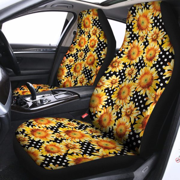 watercolor polka dot sunflower print universal fit car seat covers