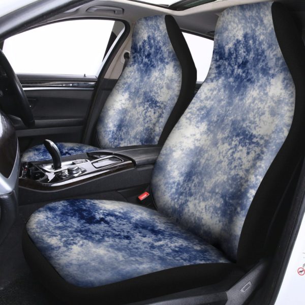 white and blue acid wash tie dye print universal fit car seat covers